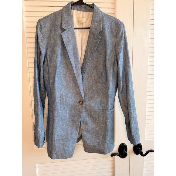 Blazer Jackets & Blazers - LOFT Linen Cotton One Button Chambray Blazer Women’s Size 10 Blue Work Jacket